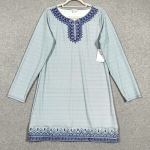 Cabana Life Dress Womens Large Embroidered Blue Tunic Cover Up Beach‎ UPF50+ NWT